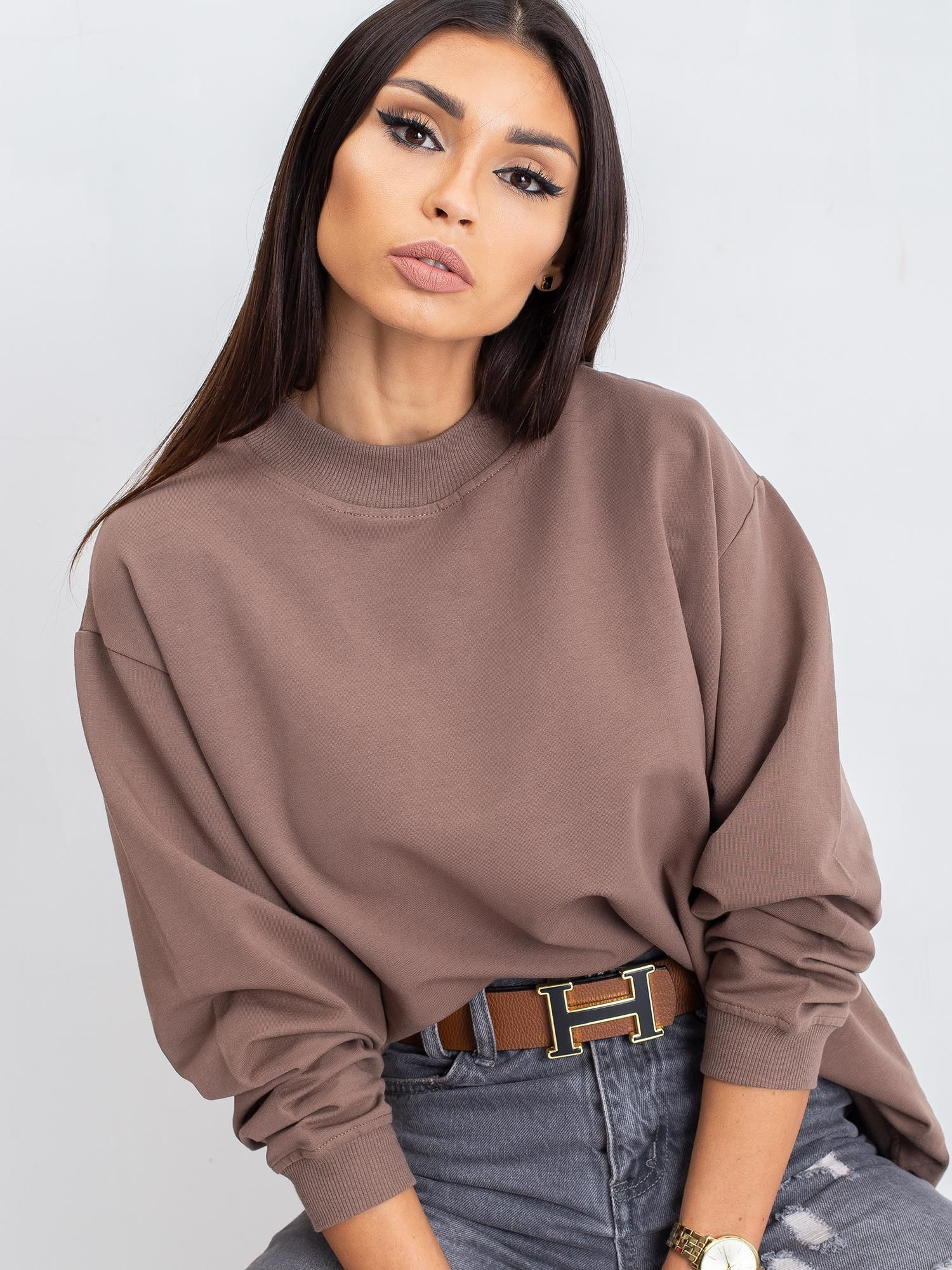 Dámska hnedá basic mikina RV-BL-5185.92P-coffee Veľkosť: L/XL