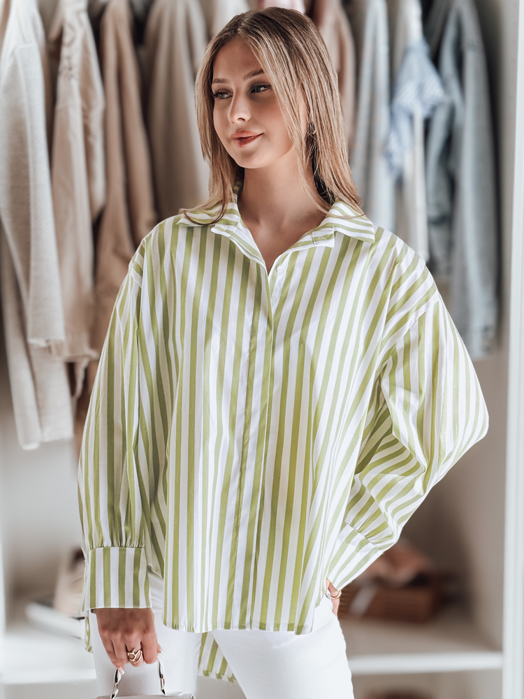 Bielo-zelená dámska oversize košeľa s predĺženou zadnou časťou SAMONE DY0460 Veľkosť: ONE SIZE