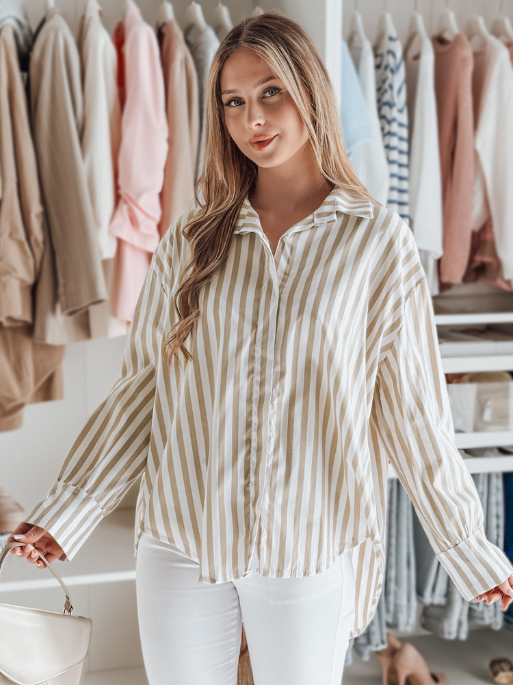 Bielo-béžová dámska oversize košeľa s predĺženou zadnou časťou SAMONE DY0463 Veľkosť: ONE SIZE