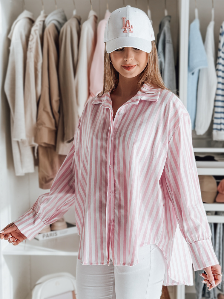 Bielo-ružová dámska oversize košeľa s predĺženou zadnou časťou SAMONE DY0462 Veľkosť: ONE SIZE