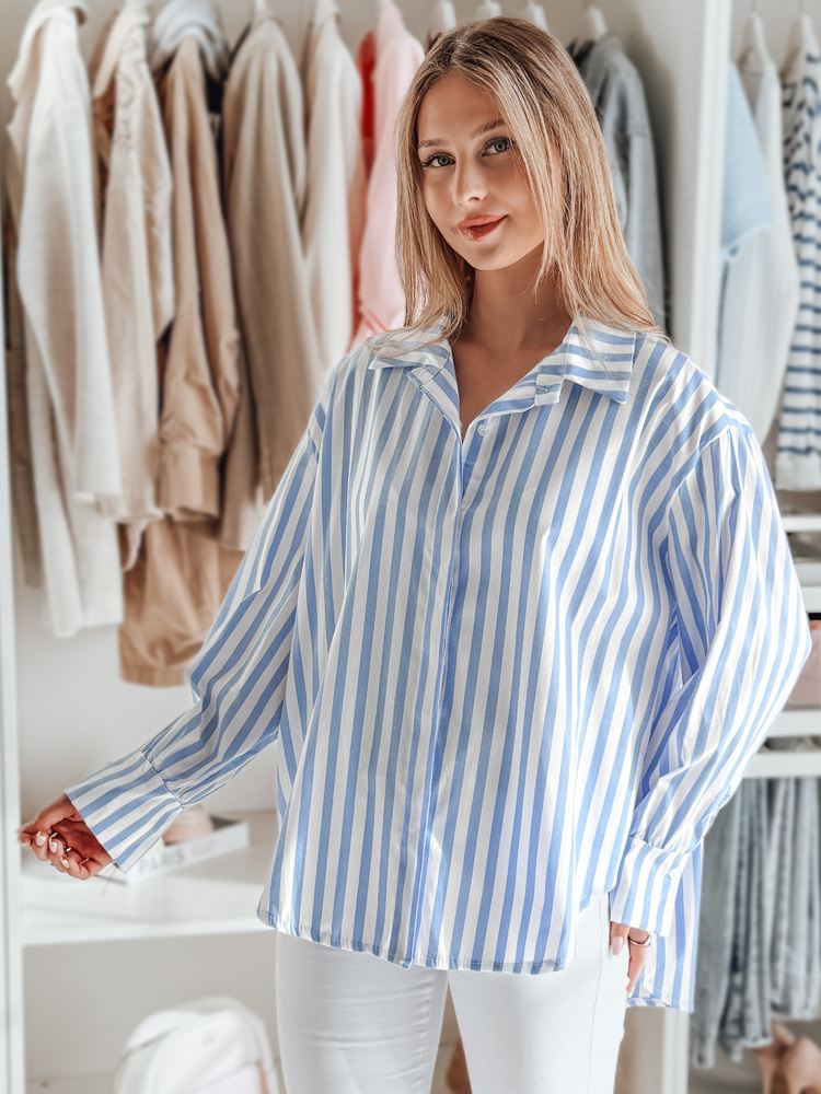 Bielo-modrá dámska oversize košeľa s predĺženou zadnou časťou SAMONE DY0461 Veľkosť: ONE SIZE