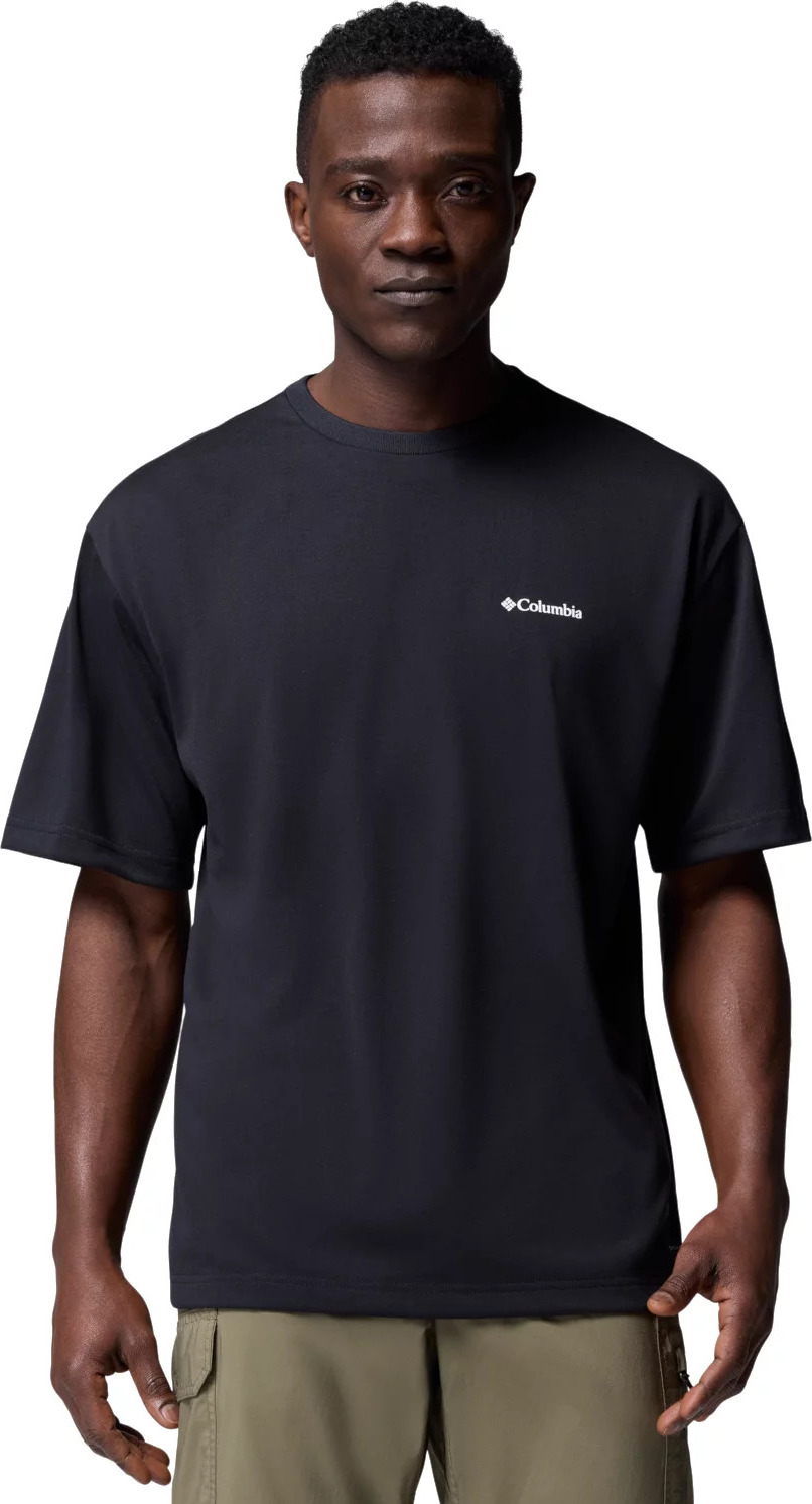 Čierne pánske tričko s potlačou Columbia Cedar Trail Back Graphic Tee 2120381011 Veľkosť: L