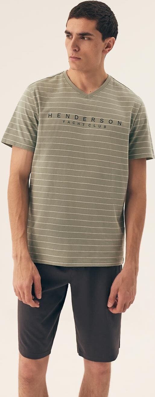 Pánske krátke pyžamo s pruhovaným tričkom Henderson Premium Deli 42635 kr/r M-3XL Veľkosť: M, Barva: Khaki