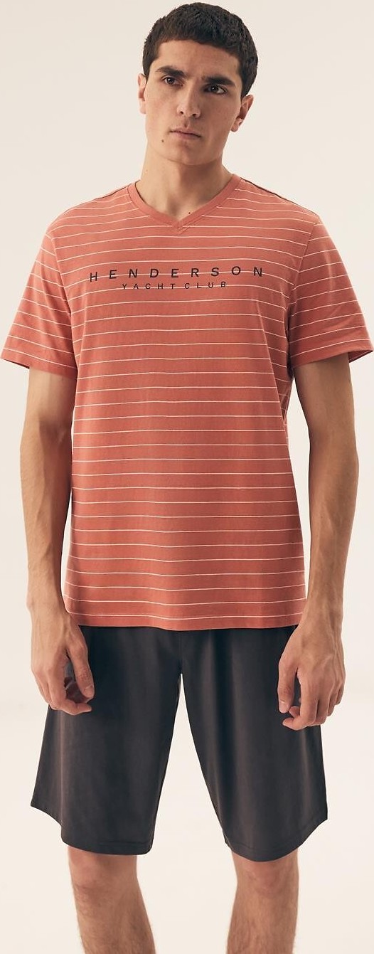 Pánske krátke pyžamo s pruhovaným tričkom Henderson Premium Deli 42635 kr/r M-3XL Veľkosť: XL, Barva: tehlová