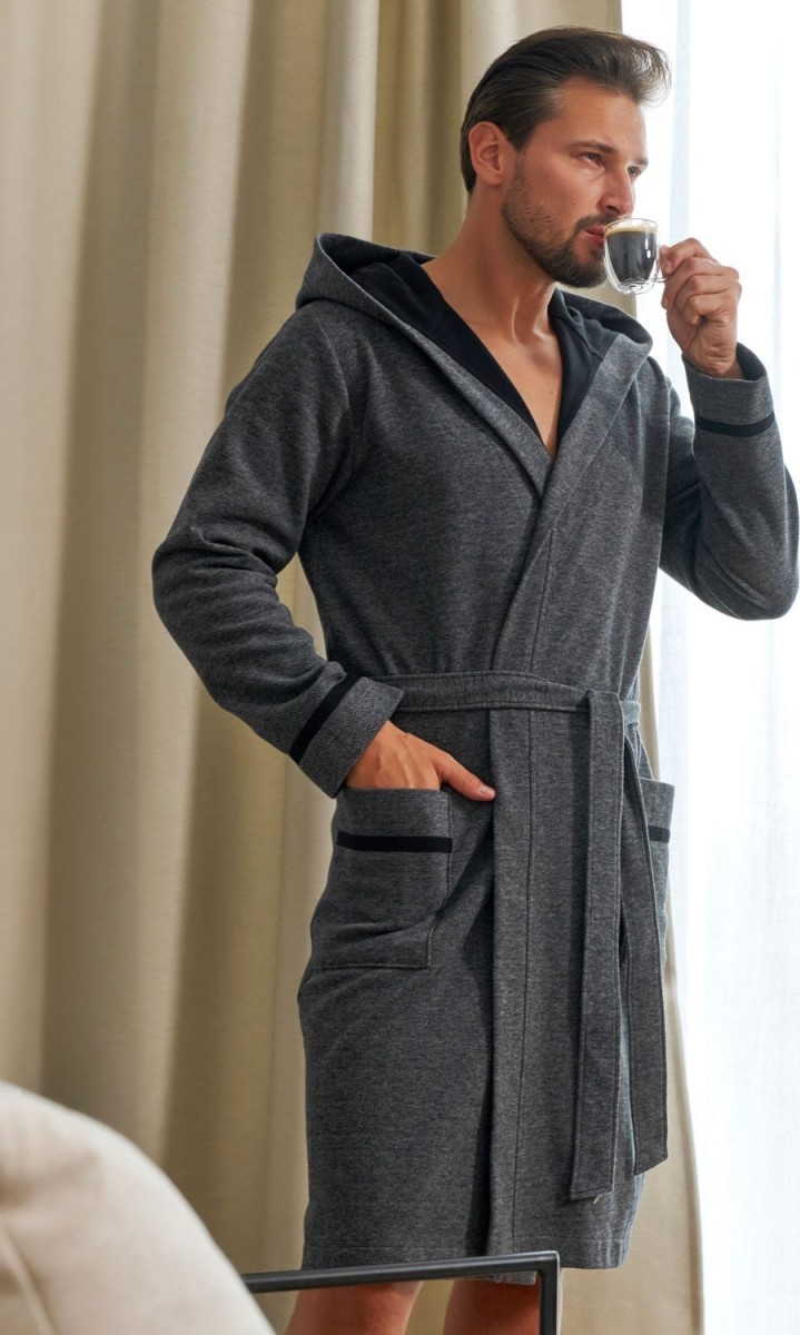 Tmavosivý pánsky župan s kapucňou Veľkosť: 2XL