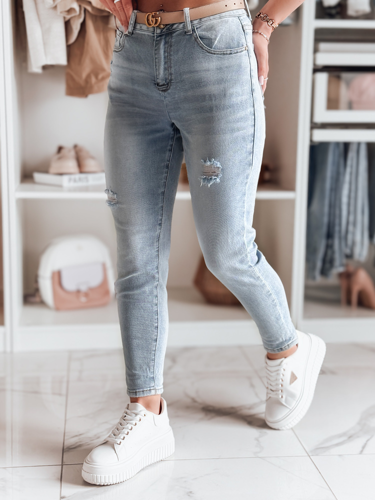 Svetlomodré rifle mom s vysokým pásom a odreninami MOMWAY UY2489 Veľkosť: XL