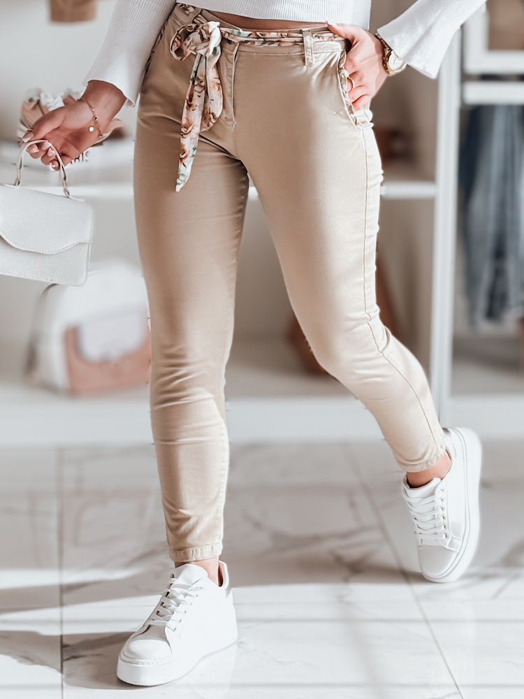 Dámske béžové chino nohavice s pásikom ROSSALI UY2536 Veľkosť: M