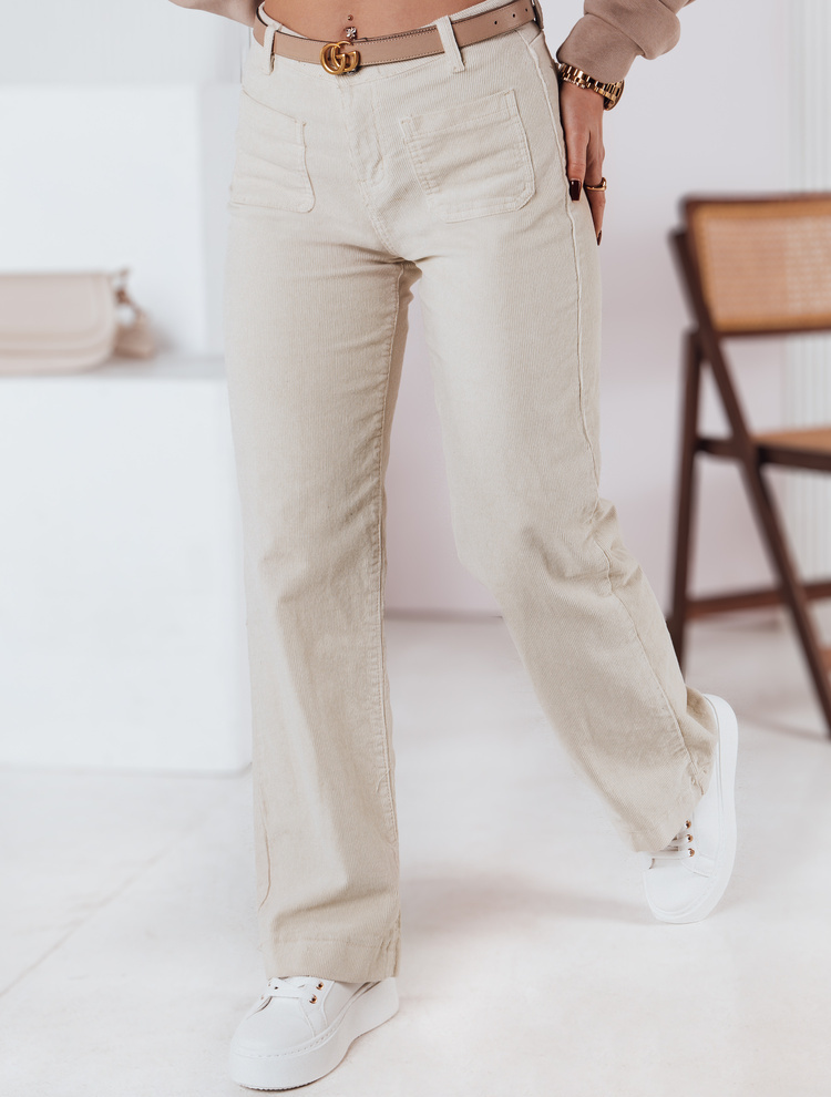 Svetlobéžové dámske široké menčestrové nohavice WELVIA UY2302 Veľkosť: S