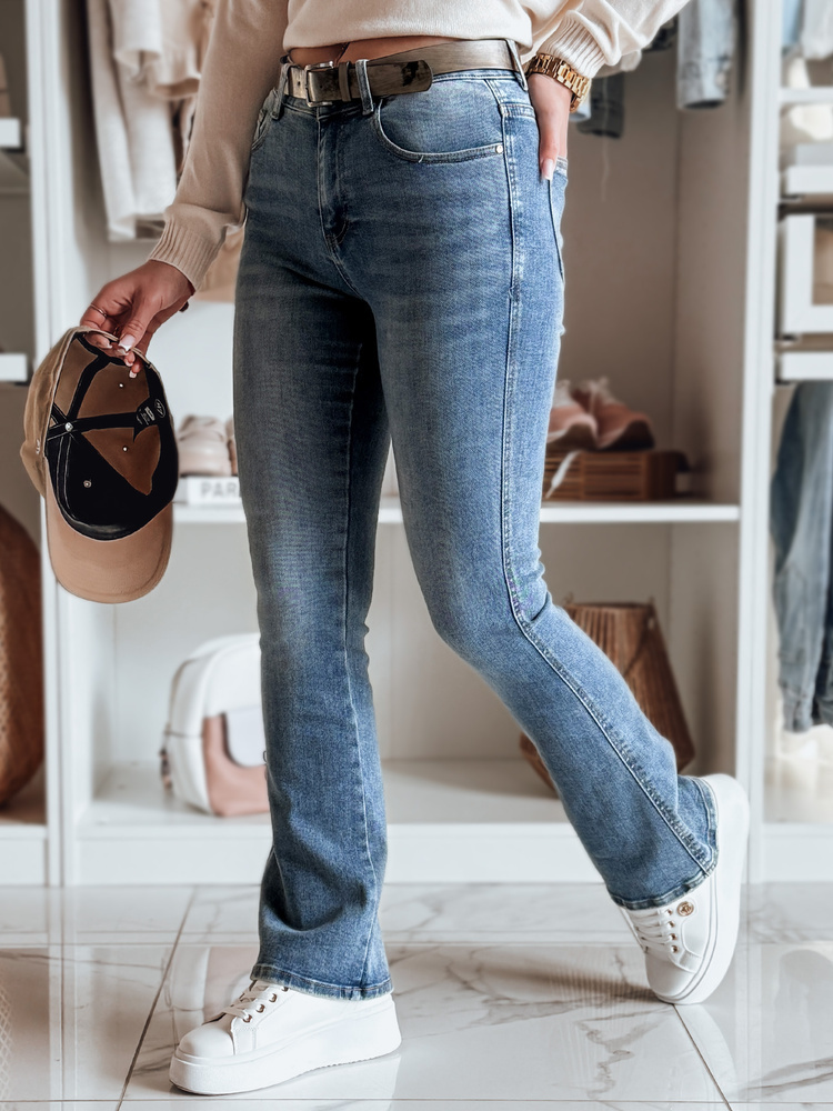 Modré dámske džínsy do zvonu s opaskom FITLOW UY2466 Veľkosť: 27