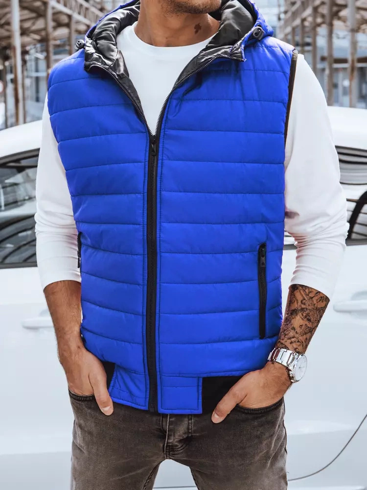 Modrá pánska prešívaná vesta s kapucňou TX4268 Veľkosť: M