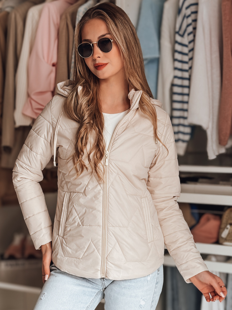 Béžová dámska prešívaná prechodná bunda ENZIOK TY4865 Veľkosť: S