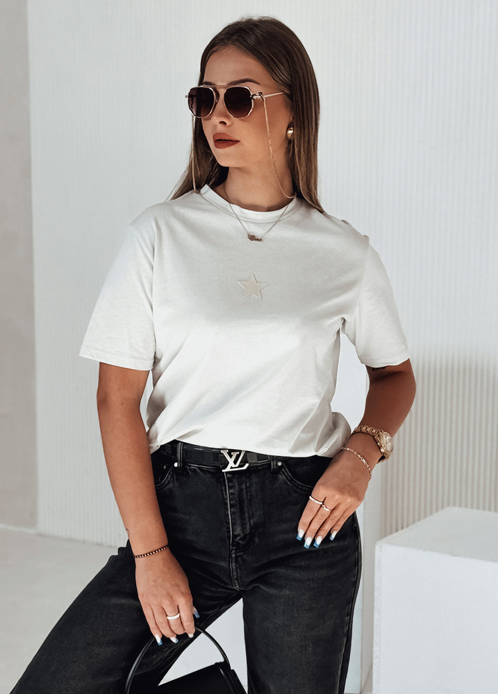 Biele dámske tričko s aplikáciou v tvare hviezdy RY2559 Veľkosť: S