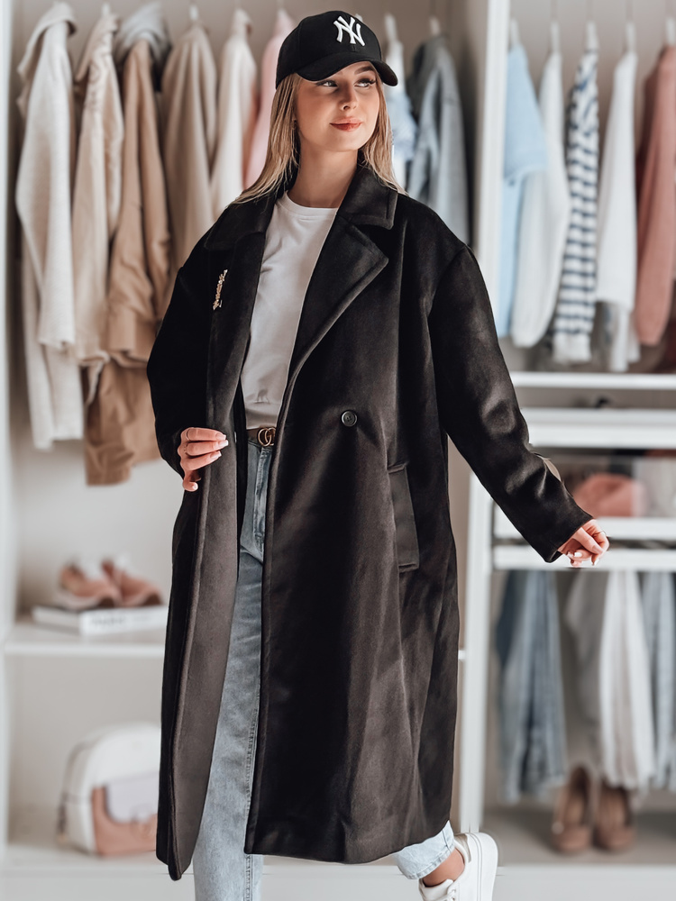 Čierny dámsky dlhý oversize kabát LORINESS TY4692 Veľkosť: S