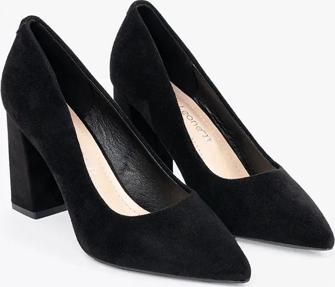 Čierne semišové lodičky na stĺpiku, podpätok 8,5 cm PB216B/B Veľkosť: 37