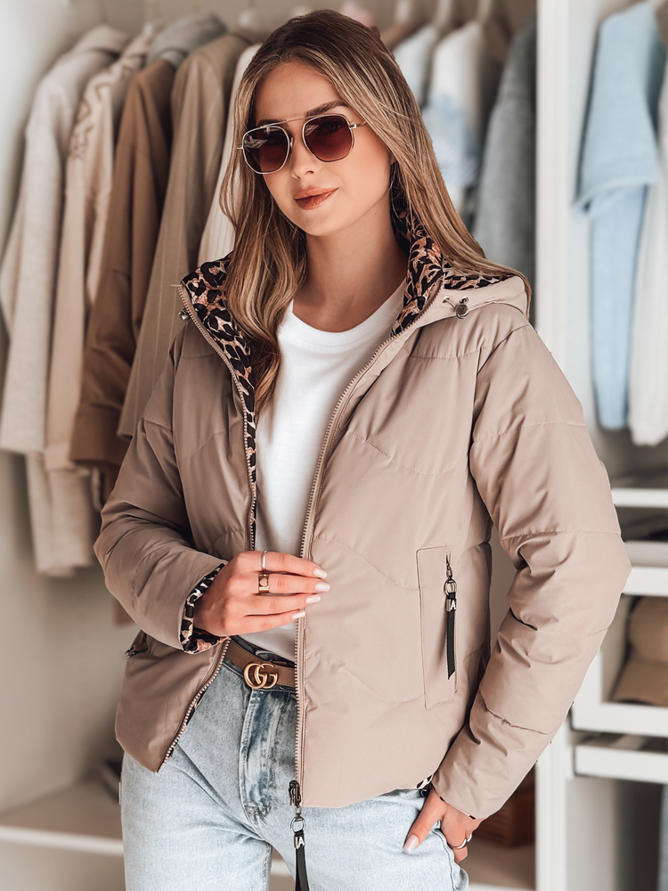 Béžová dámska obojstranná prechodná bunda ZIBERKA TY4870 Veľkosť: 2XL