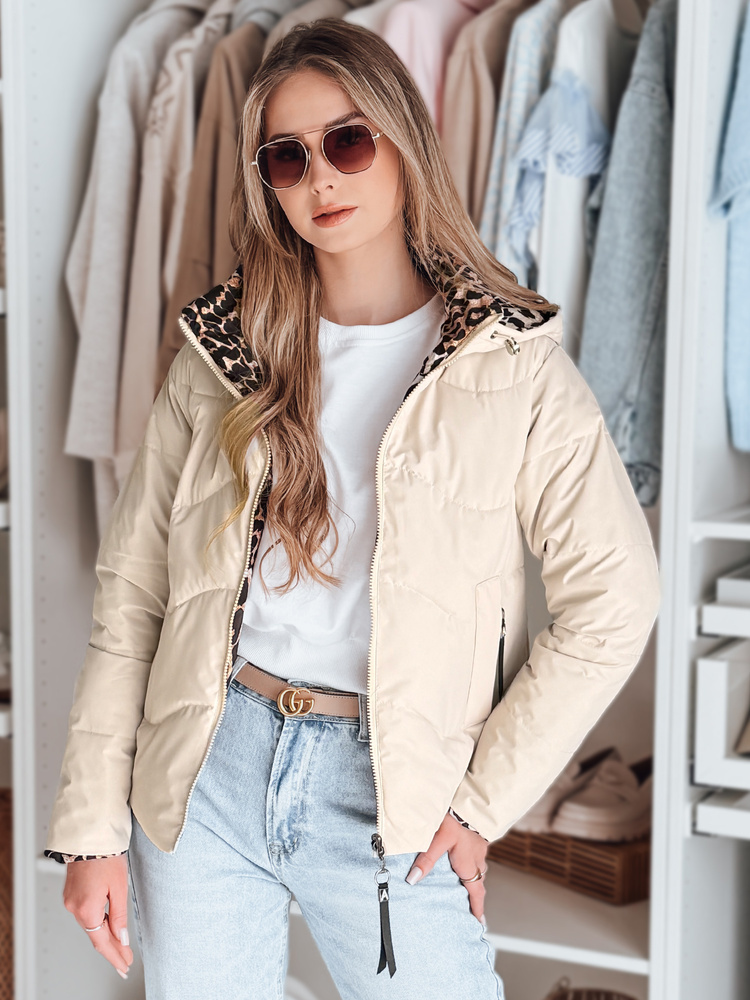 Smotanová dámska obojstranná prechodná bunda ZIBERKA TY4869 Veľkosť: 2XL