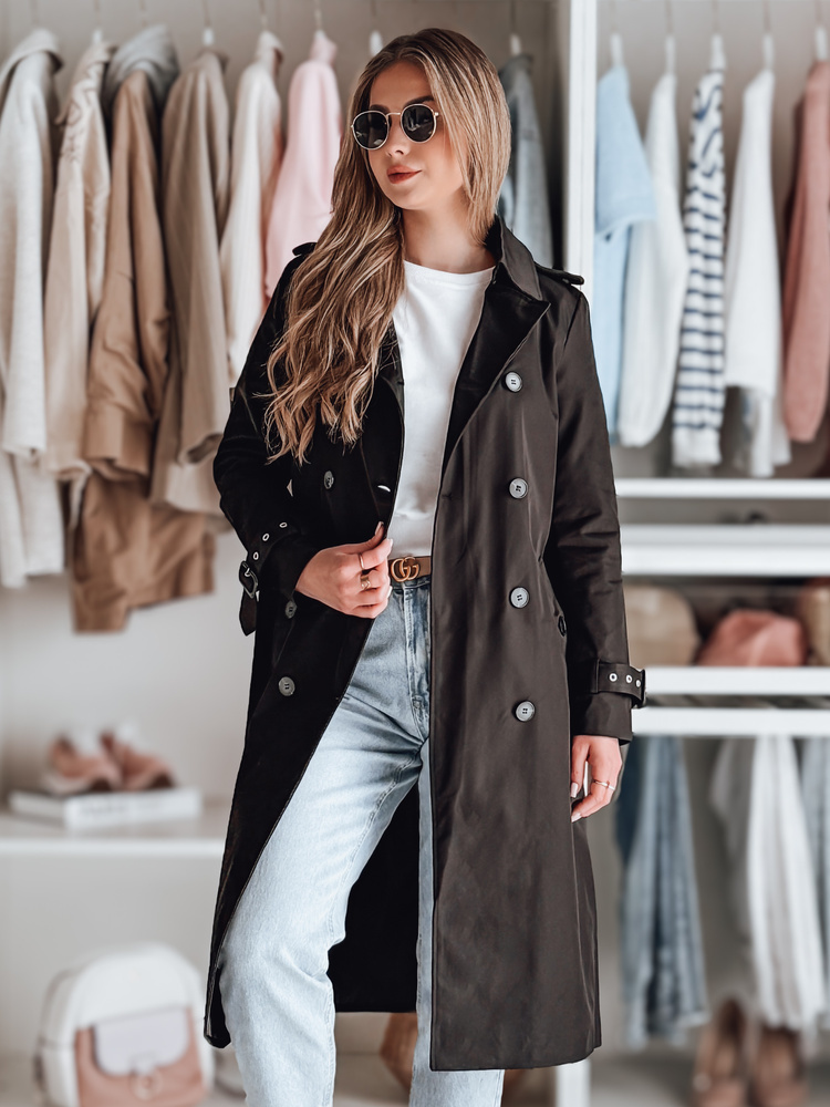 Čierny dlhý trenčkot s pásikom SLIMFOTA NY0747 Veľkosť: 2XL