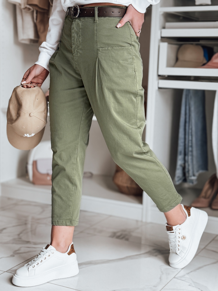 Khaki chino nohavice s vysokým pásom CHINOSKA UY2558 Veľkosť: M