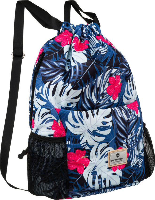 Peterson Čierno-modrý dámsky vak s rastlinným vzorom a nastaviteľnými popruhmi PTN 77709 Veľkosť: ONE SIZE