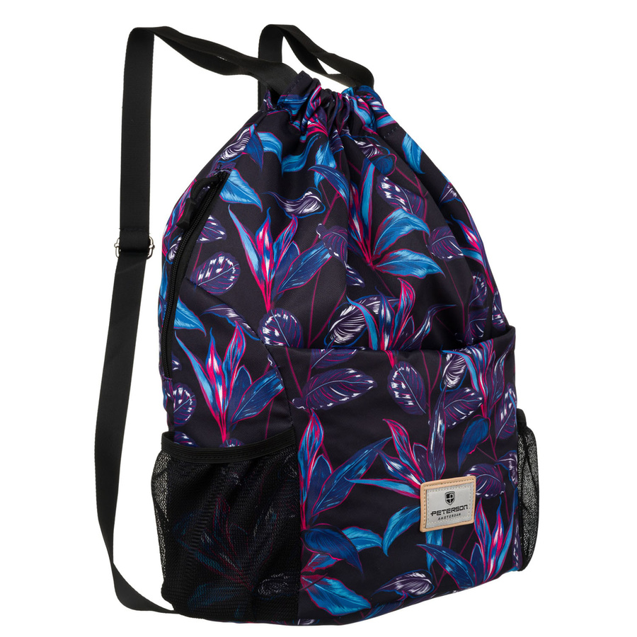 Peterson Čierny dámsky vak s rastlinným vzorom a nastaviteľnými popruhmi PTN 77709 Veľkosť: ONE SIZE