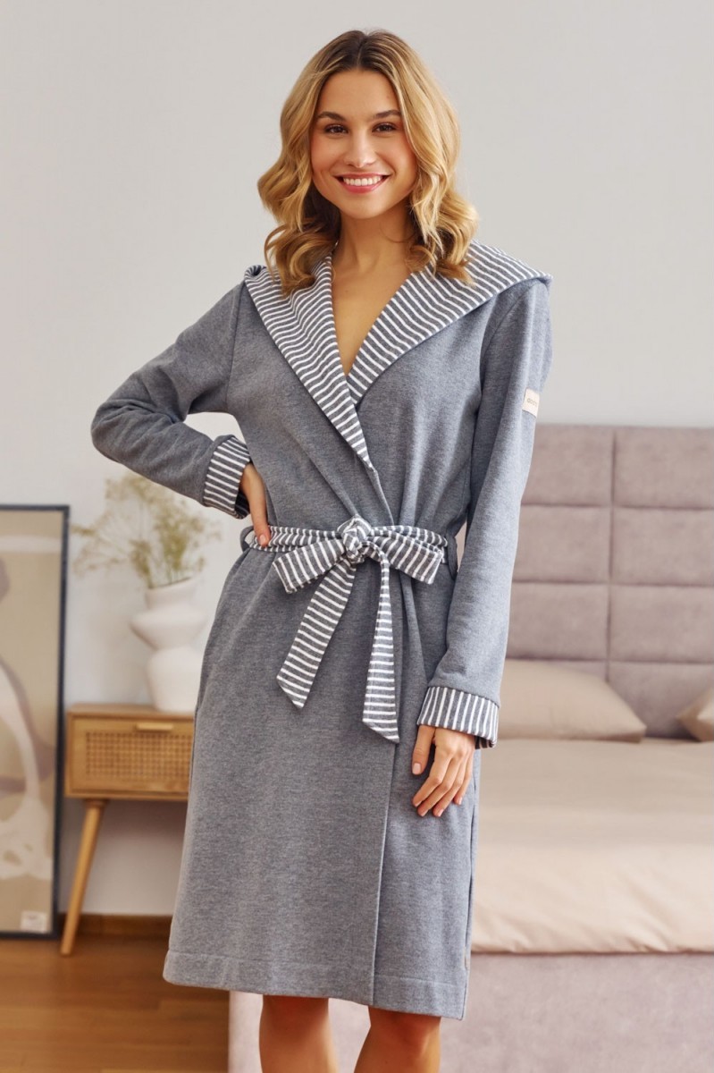 Sivý dámsky župan s pruhmi Doctor Nap Veľkosť: 3XL