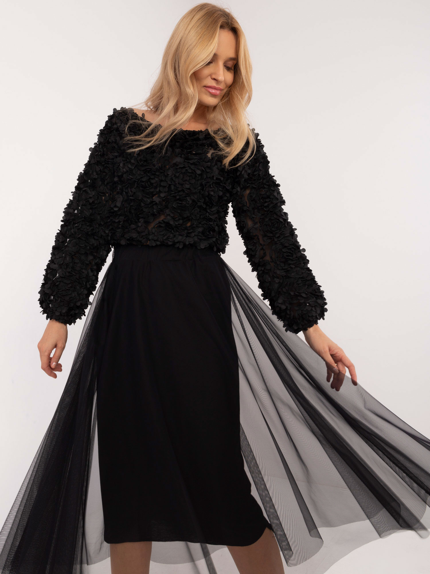 Čierna dámska tylová midi sukňa DHJ-SD-19568.13X-black Veľkosť: ONE SIZE