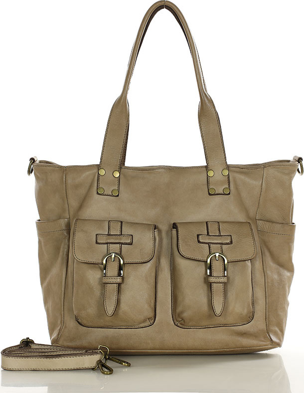 MARCO MAZZINI Tmavobéžová shopper kabelka s vreckami (v232e) Veľkosť: ONE SIZE