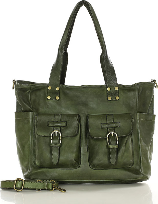 MARCO MAZZINI Tmavozelená shopper kabelka s vreckami (v232d) Veľkosť: ONE SIZE