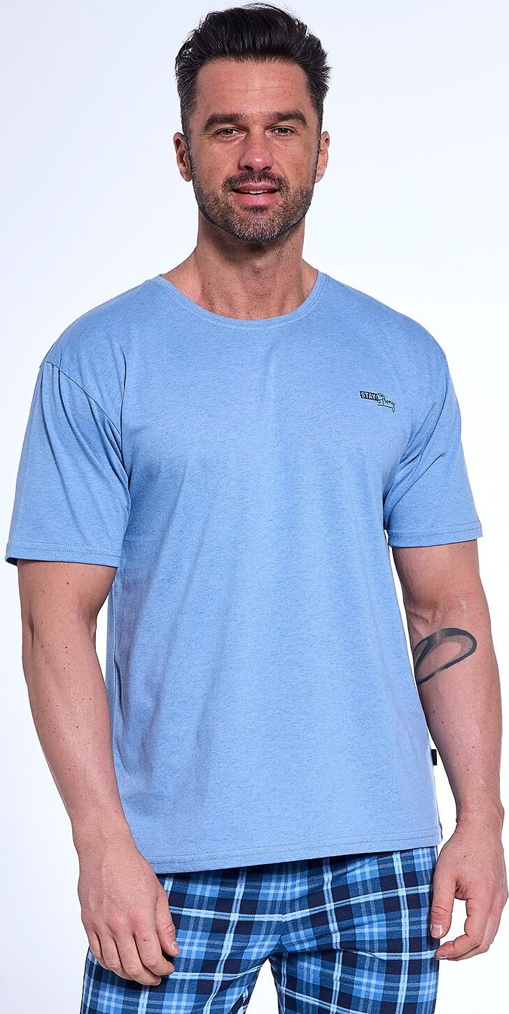 Modré pánske dlhé pyžamo s károvanými nohavicami Cornette Strong 134/179 Kr/r S-2XL Veľkosť: XXL, Barva: Modrá