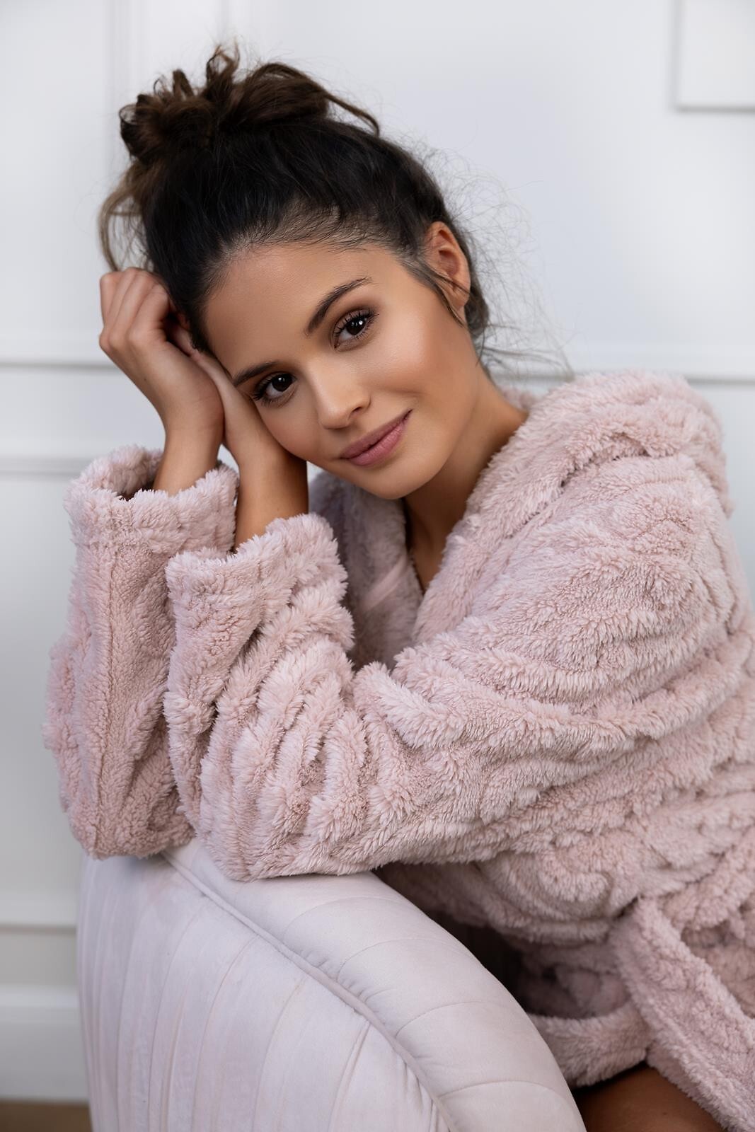 Svetloružový dámsky mäkký župan s kapucňou Sensis Giulia S-L S-L Veľkosť: S, Barva: svetloružová