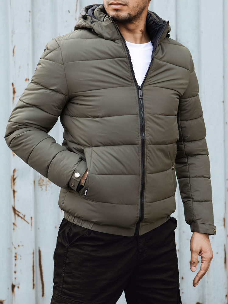 Khaki pánska prešívaná zimná bunda s kapucňou TX4846 Veľkosť: M
