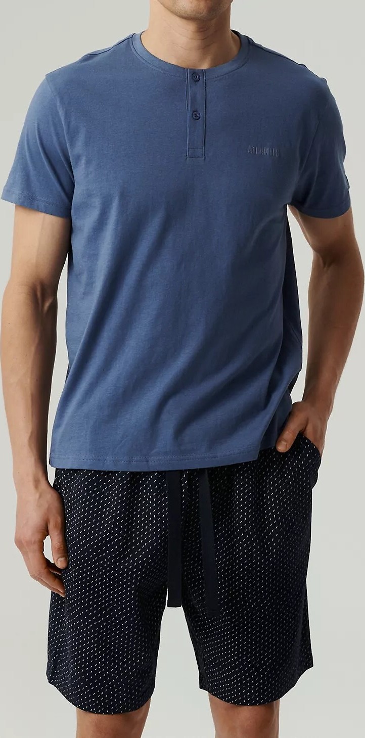 Pánske krátke pyžamo so vzorovanými šortkami Atlantic NMP-386 kr/r S-2XL Veľkosť: XXL, Barva: tmavomodrá