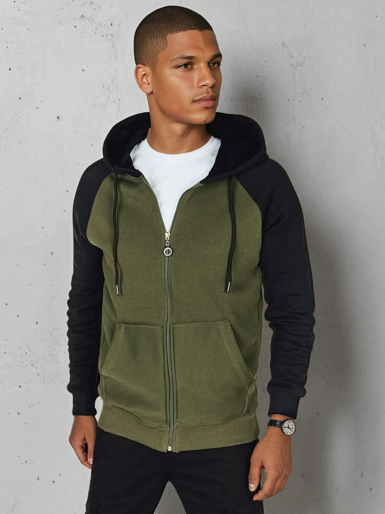 Zeleno-čierna pánska mikina na zips BX5870 Veľkosť: 2XL