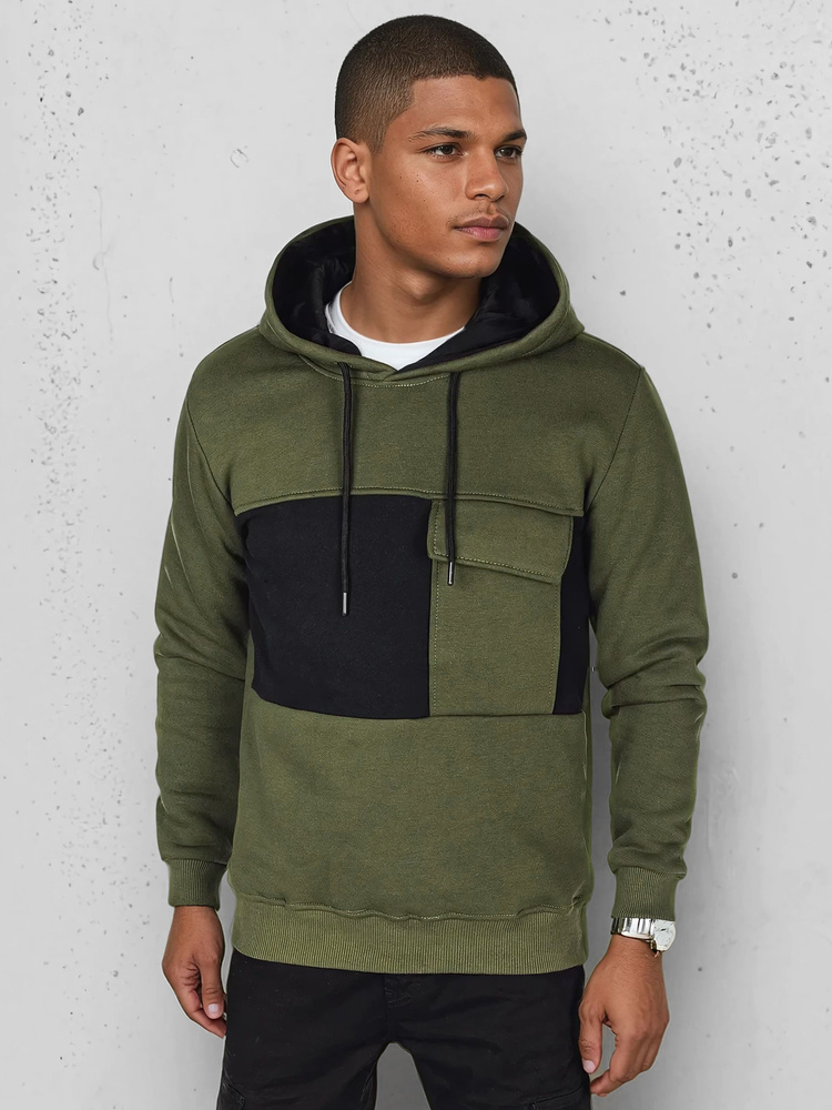 Khaki pánska mikina s vreckom na hrudi BX5913 Veľkosť: M