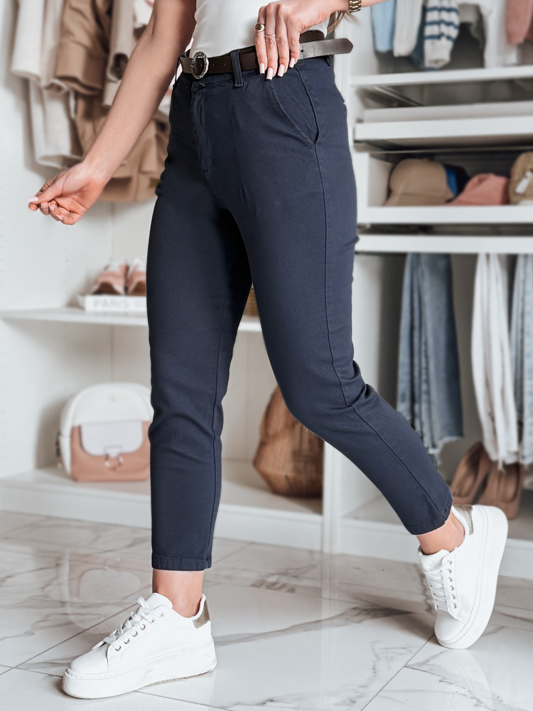 Tmavomodré dámske slim fit nohavice s vysokým pásom UY2542 Veľkosť: M