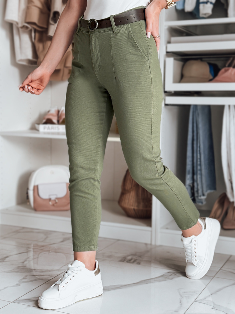 Khaki dámske slim fit nohavice s vysokým pásom UY2547 Veľkosť: M
