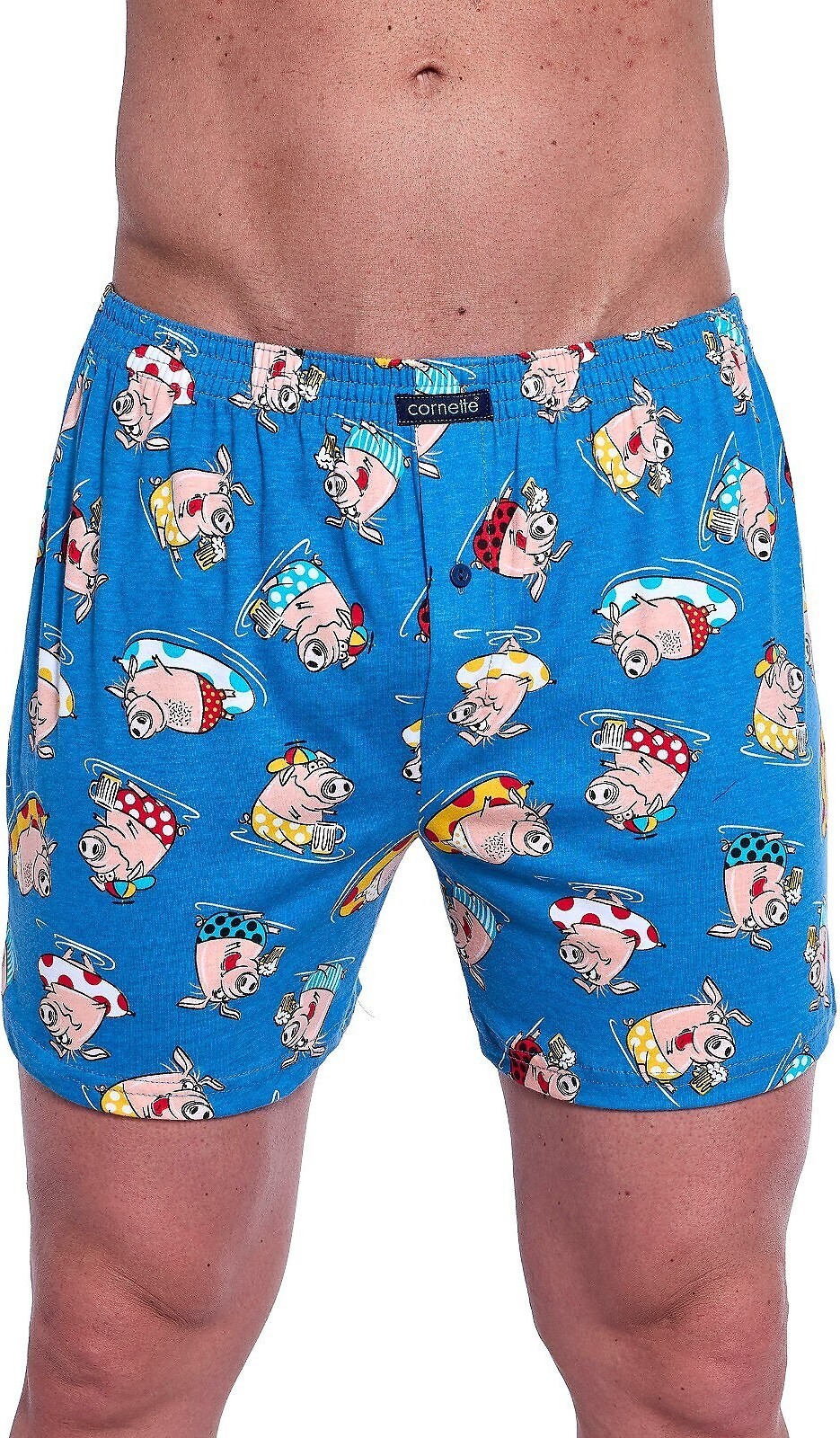 Modré pánske trenírky so zábavnou potlačou Cornette Classic Plus 011/170 3XL-5XL Veľkosť: 5XL, Barva: Modrá