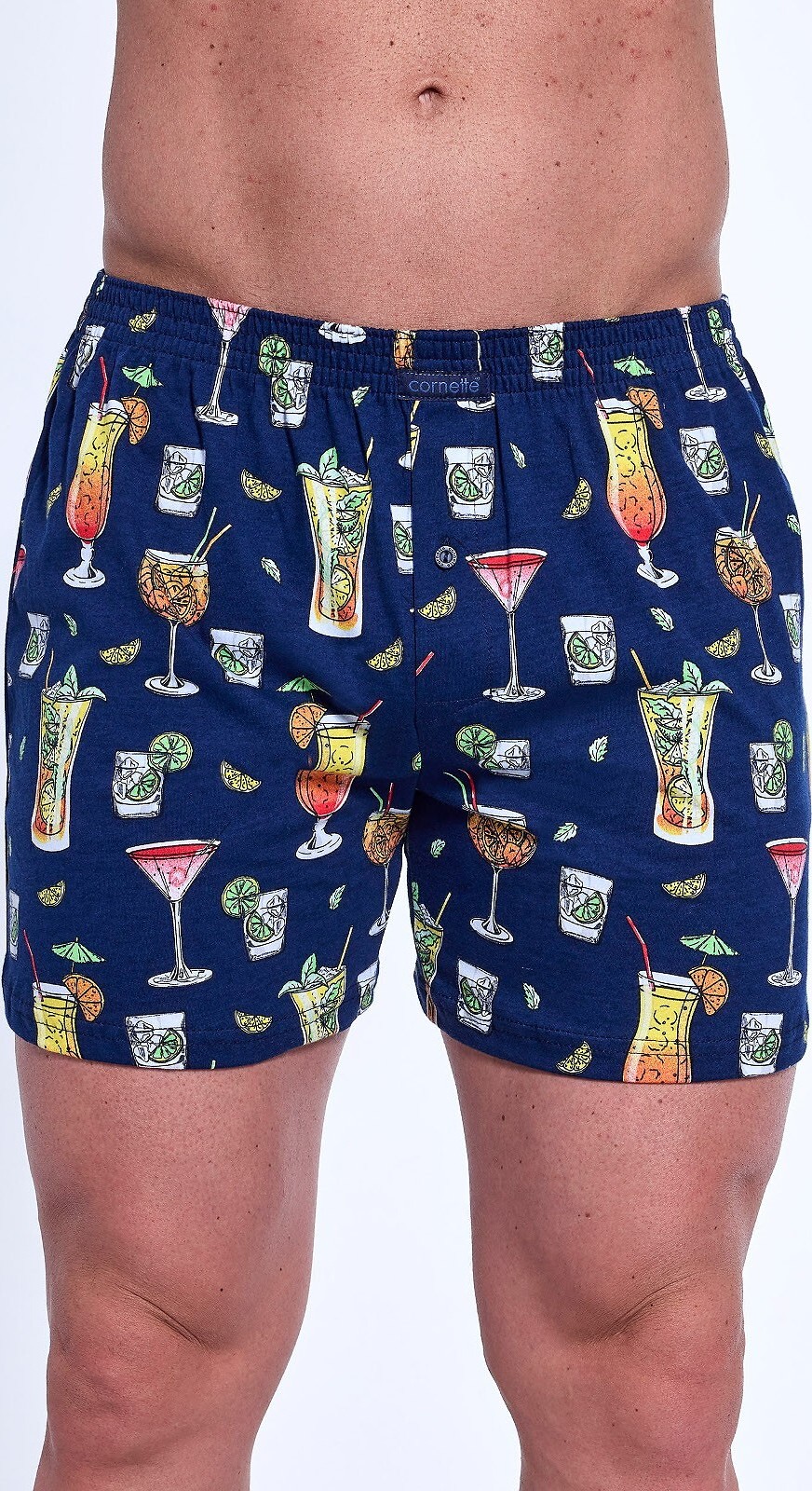 Tmavomodré pánske vzorované trenírky Cornette Classic Plus 011/168 3XL-5XL Veľkosť: 5XL, Barva: tmavomodrá