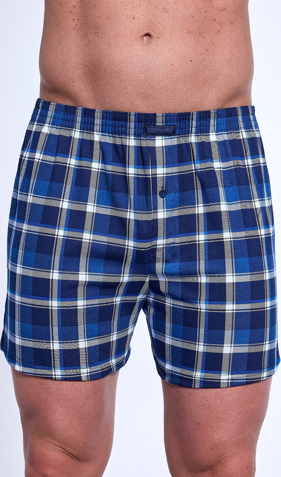 Tmavomodré pánske kárované trenírky Cornette Comfort Plus 008/318 3XL-5XL Veľkosť: 3XL, Barva: tmavomodrá