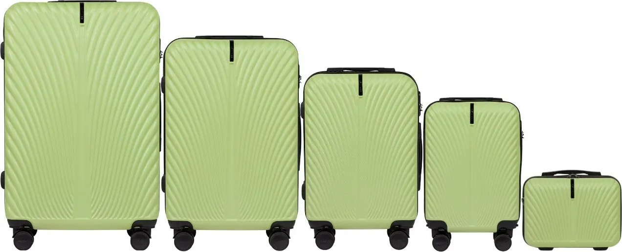 Pistaciová sada cestovných kufrov WINGS SWAN SN120-5, Set of 5 suitcases (L, M, S, XS, BC) Wings ABS+, PISTACHIO Veľkosť: Sada kufrov