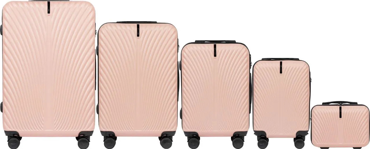 Svetloružová sada cestovných kufrov WINGS SWAN SN120-5, Set of 5 suitcases (L, M, S, XS, BC) Wings ABS+, PINK Veľkosť: Sada kufrov