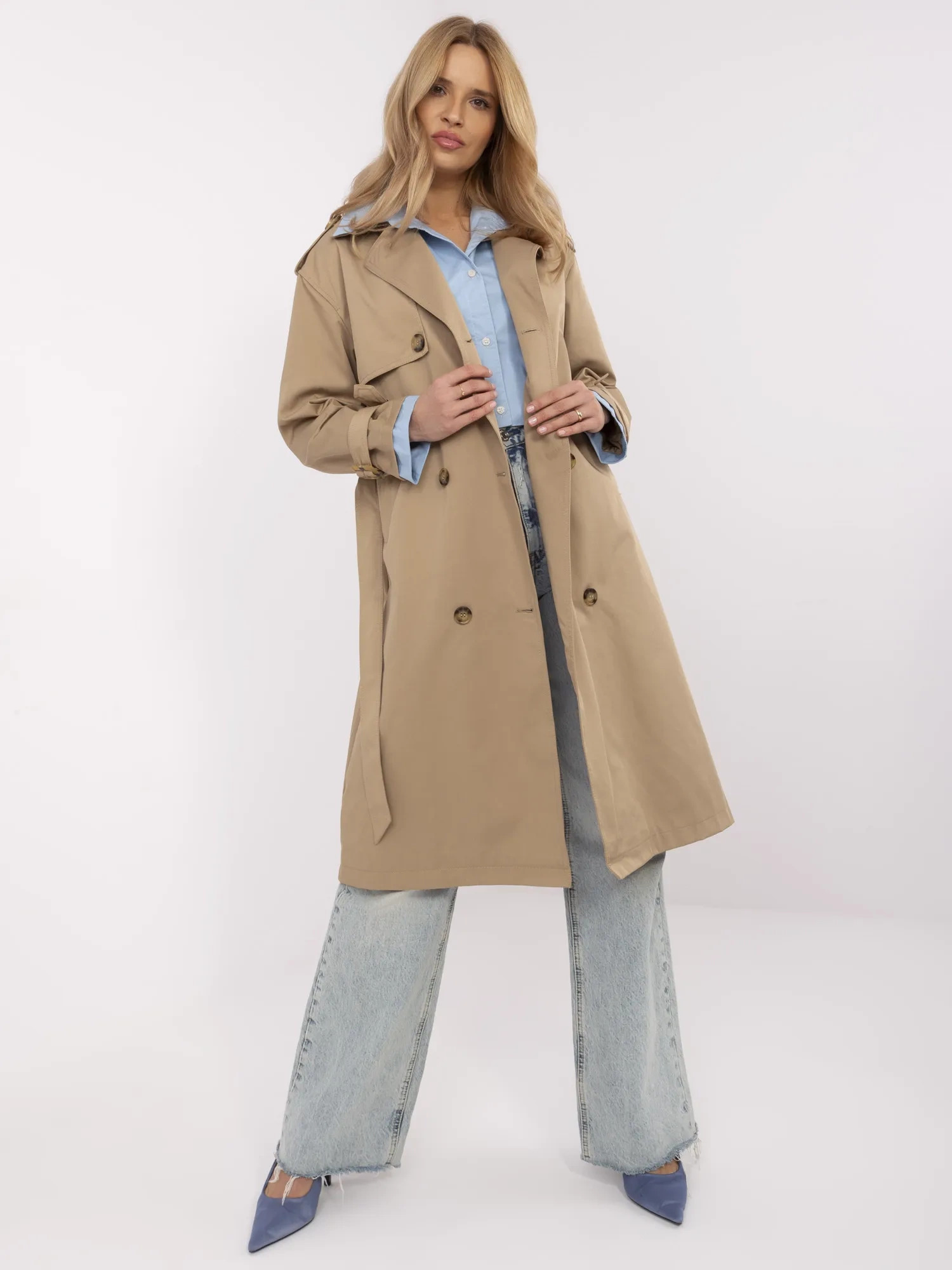 Béžový dámsky trenčkot NM-PL-DD0369-C.81-dark beige Veľkosť: ONE SIZE