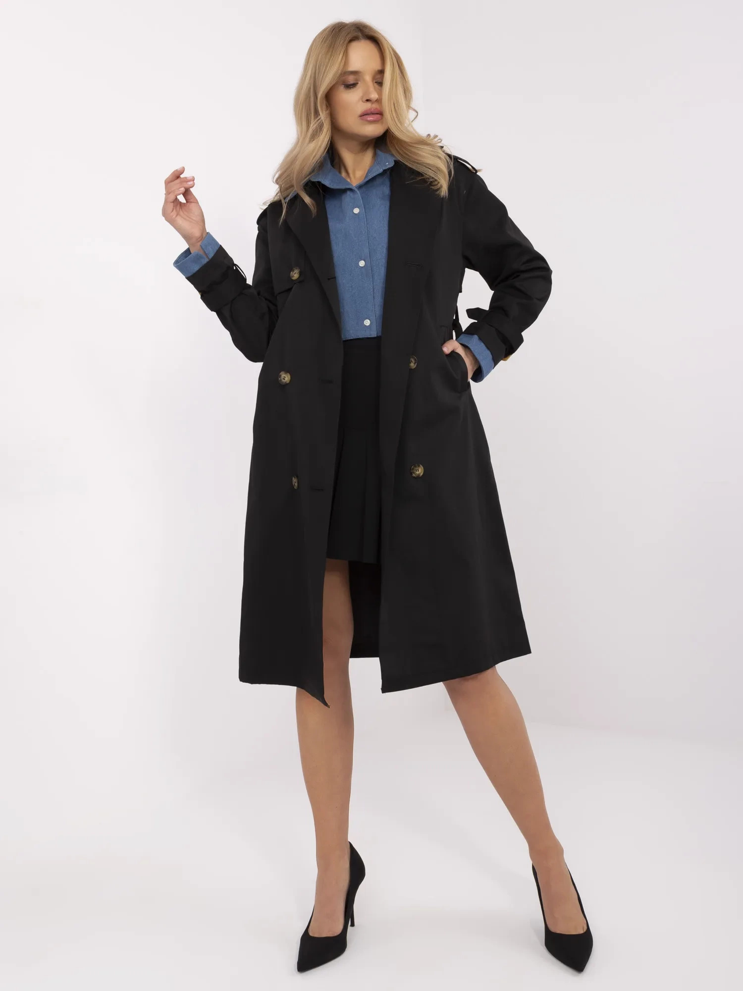 Čierny dámsky trenčkot NM-PL-DD0370-B.00-black Veľkosť: ONE SIZE