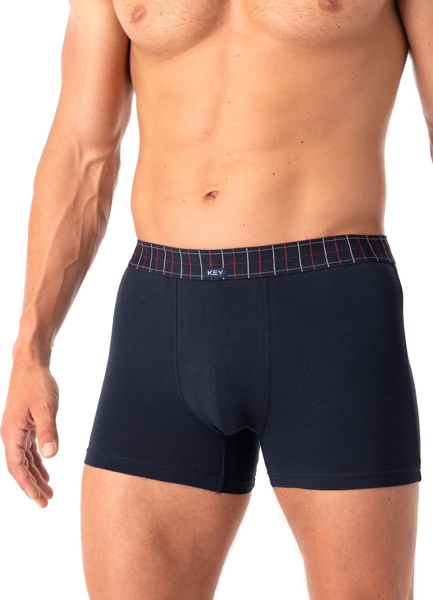 Pánske boxerky s károvanou gumou v páse Key MXH 407 A25 M-2XL Veľkosť: 2XL, Barva: tmavomodrá