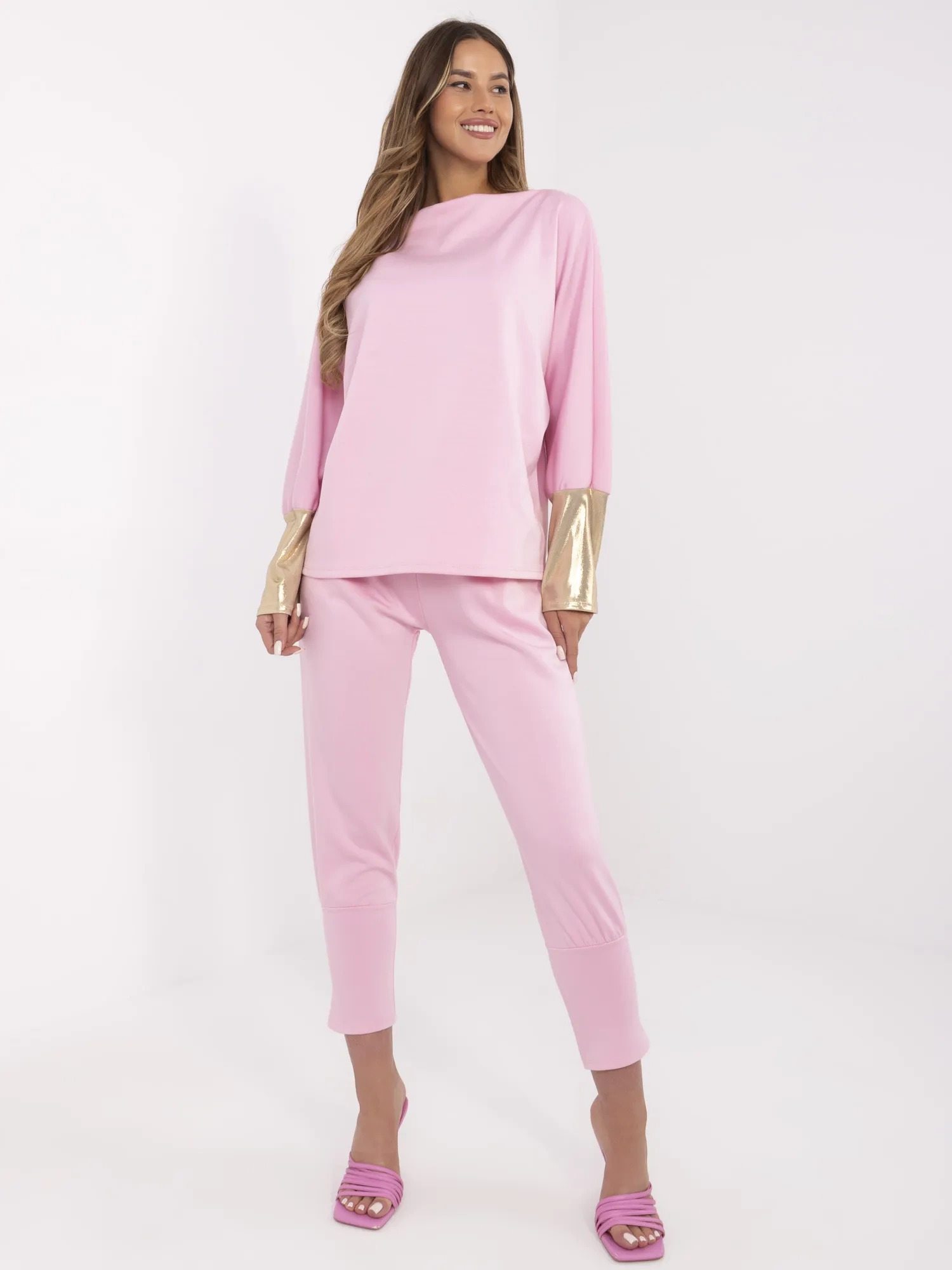 Ružová dámska súprava so zlatými vsadkami DHJ-KMPL-9311.97-light pink Veľkosť: ONE SIZE