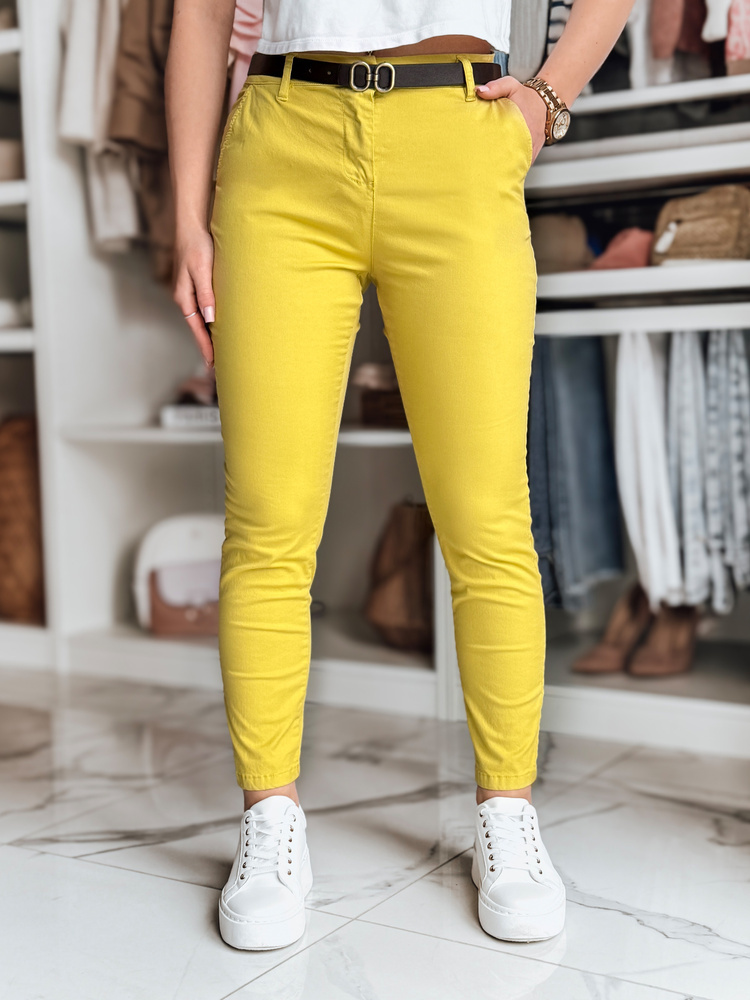 Horčicové dámske slim fit nohavice s opaskom LINESKA UY2579 Veľkosť: M