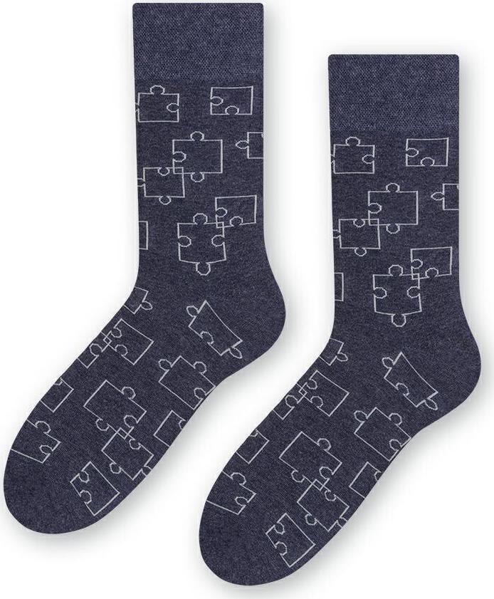 Sivomodré pánske ponožky s motívom puzzle Art.084 XR005, DENIM MELANGE Veľkosť: 44/46