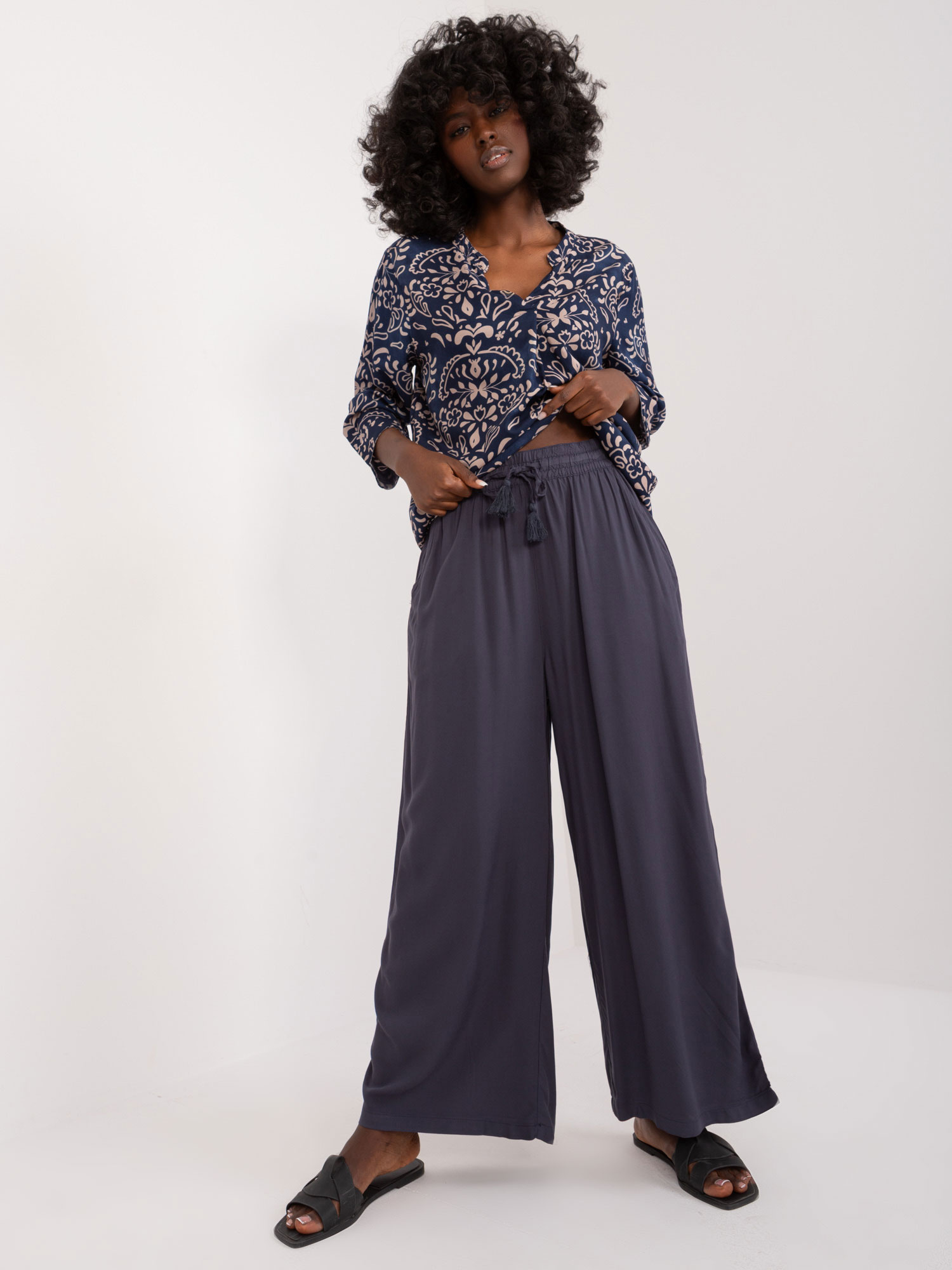 Tmavomodré široké nohavice D73761M62237E-dark blue Veľkosť: M