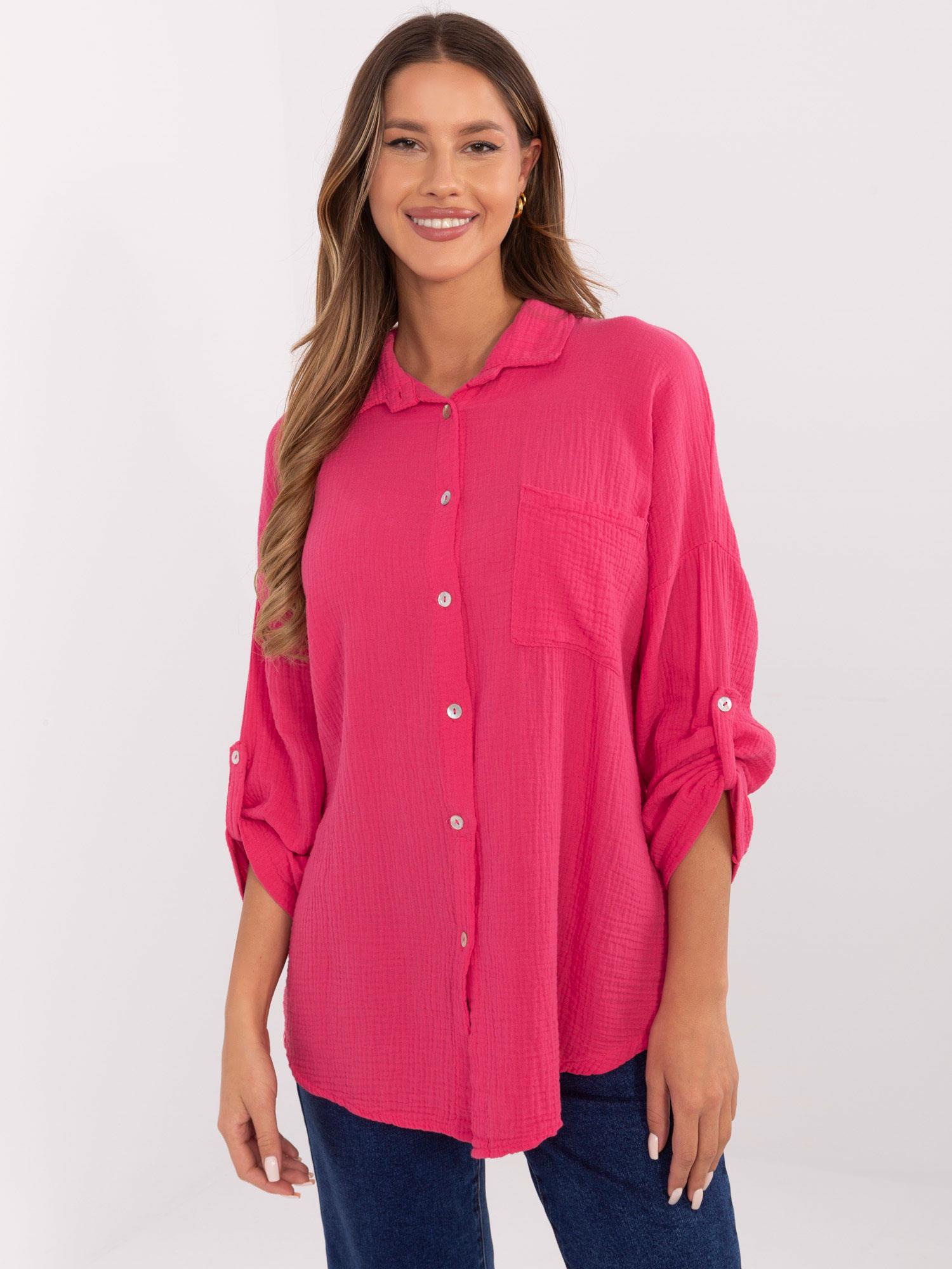 Tmavoružová dámska mušelínová košeľa MO-KS-9368.98-fuchsia Veľkosť: ONE SIZE