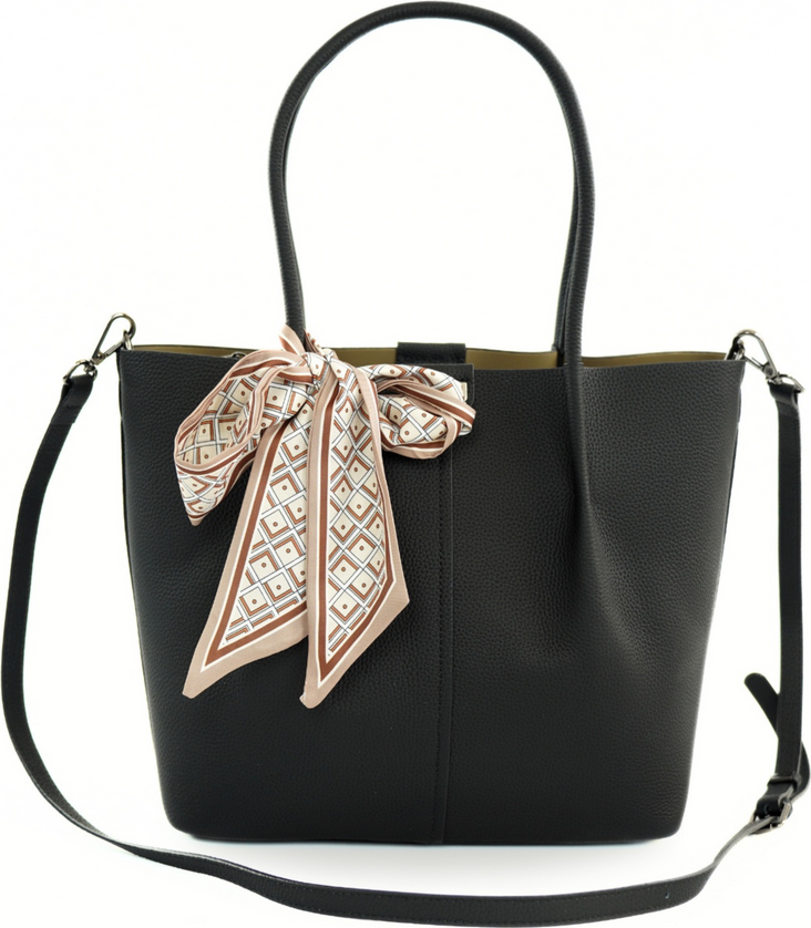 Dámska čierna shopper kabelka s ozdobnou stuhou FL35 VENNA BLACK 5531 Veľkosť: ONE SIZE